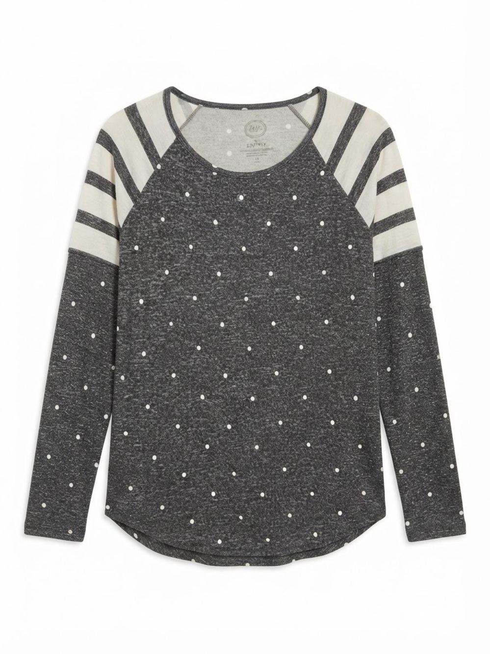 24/7 Comfort Apparel Charcoal and Ivory Polka Dot Raglan Sweater